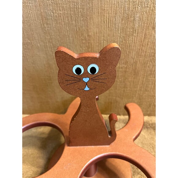 Cat-Shaped Wood 3-Bowl Holder Feeder Stand - Picture 2 of 3